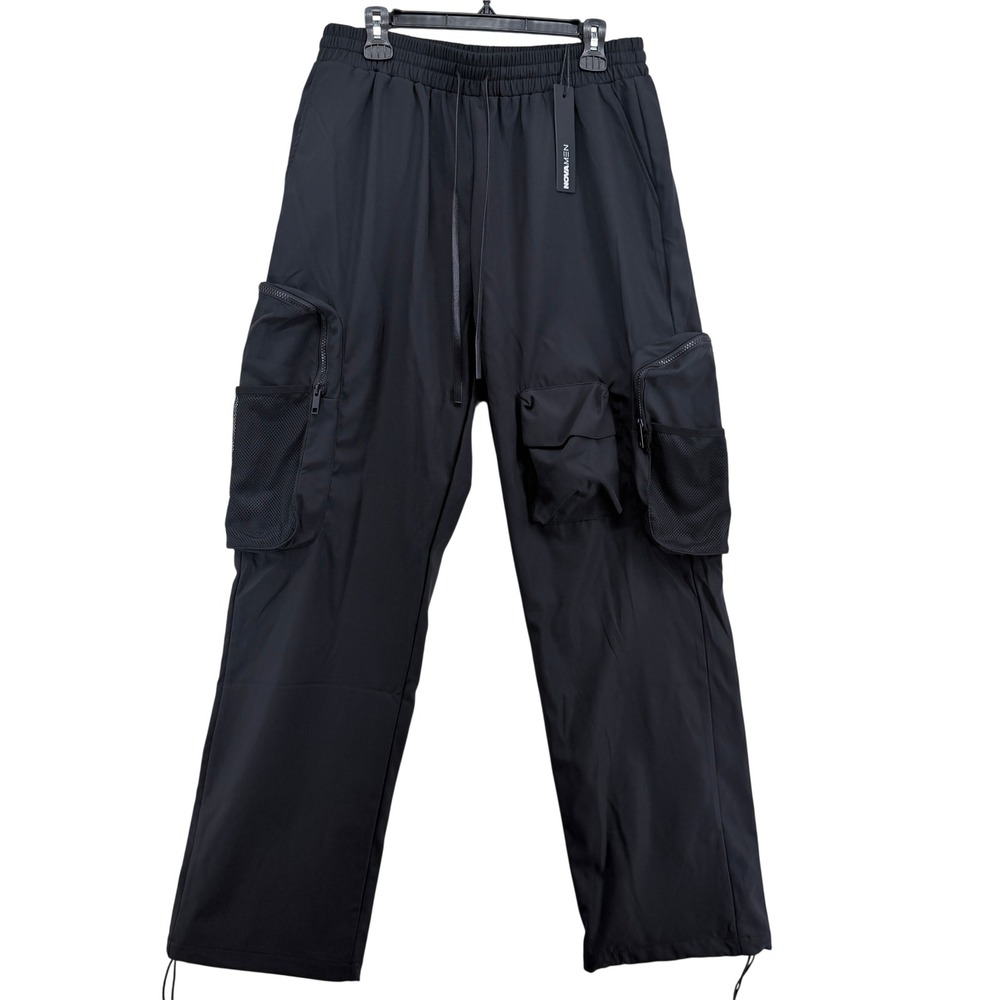 NovaMEN Out Of Fear Straight Nylon Cargo Pants Black 2023020904 Mens L NWT‎